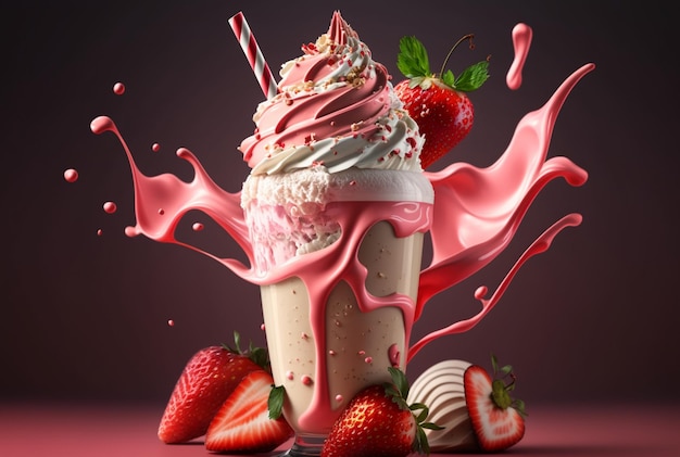 Strawberry milkshake with pastel backdrop generative ai