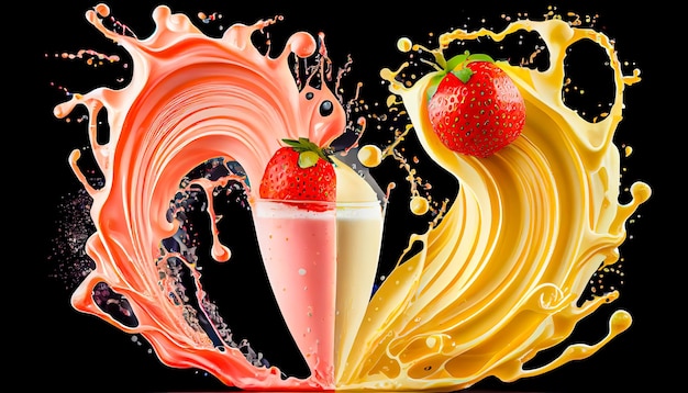 Strawberry milkshake with splashes Generative AI