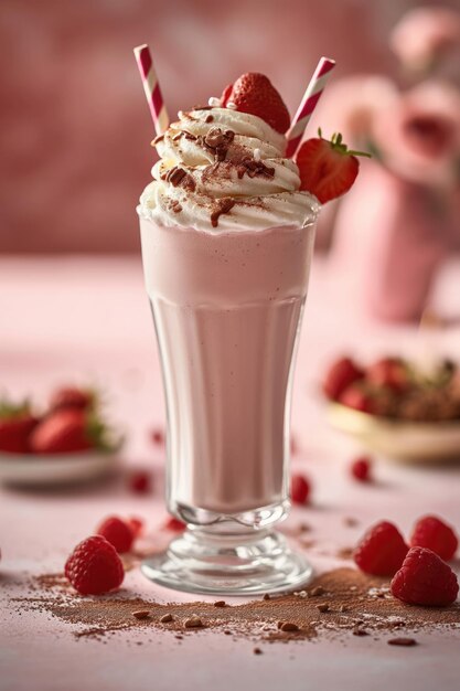 Foto milkshake alla fragola con panna montata