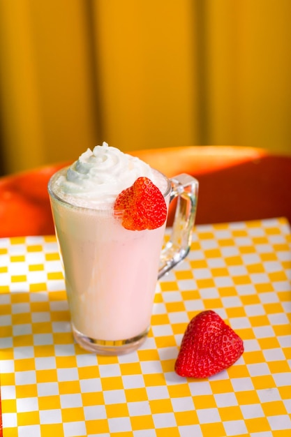 strawberry milkshake with whipped cream