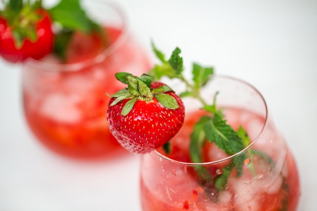 Strawberry Mojito cocktail with organic strawberries from scratch.