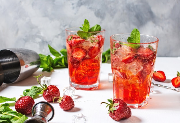 Strawberry mojito with mint and ingredients