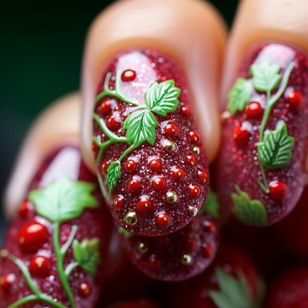 Strawberry Nails Design Red and Green Colors Macro Lens Effe Concept Idea Creative Art Photoshoot