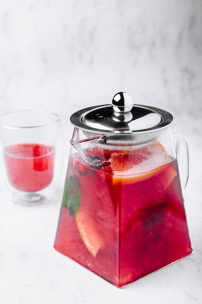 Strawberry orange and basil sparkling punch spring cocktail