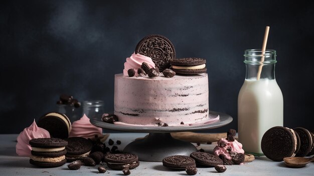 Photo strawberry and oreo cookie naked cake oreo dessert cookies and cream cake