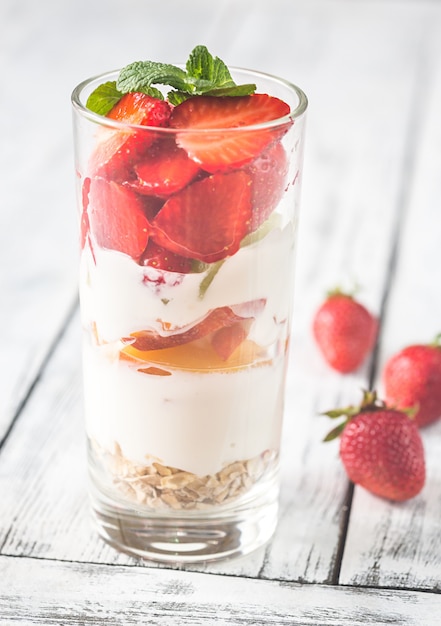 Strawberry and peach parfait