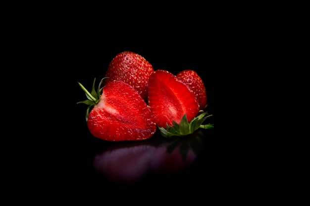 Strawberry, a picture for the menu, on a black isolate.