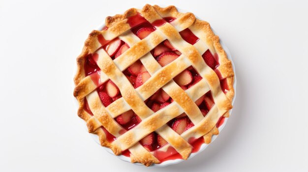 Strawberry pie isolated on white background top view flat lay generative ai