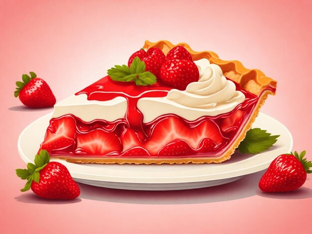 Strawberry pie on a pink background Generative AI
