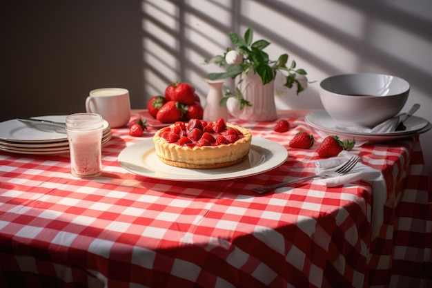 Strawberry pie on the table fruit cake tart ai generated