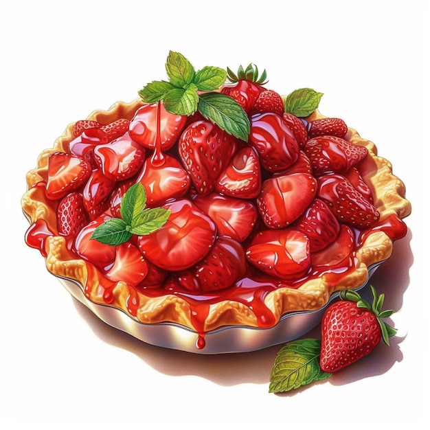 Strawberry pie white background AI generated