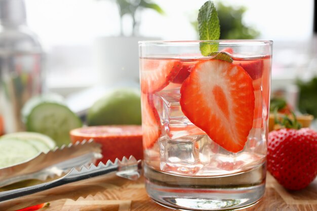 Strawberry punch home made cocktail closeup