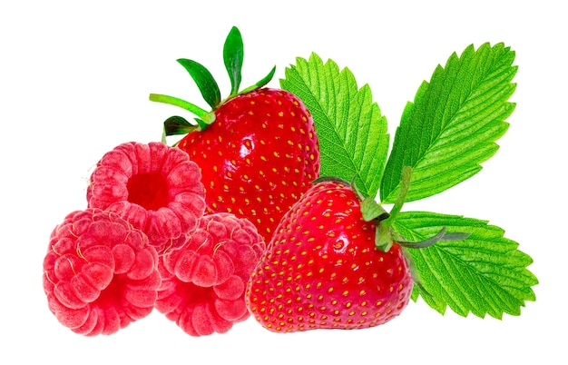 Strawberry and raspberry isolated on a white background with clipping path.