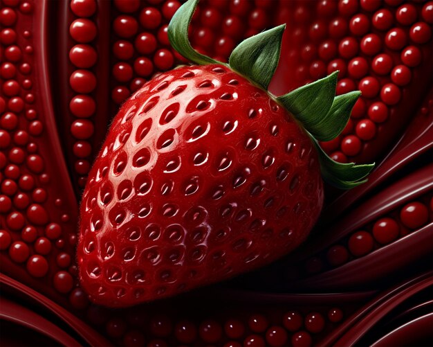 Strawberry on red background generated by AI