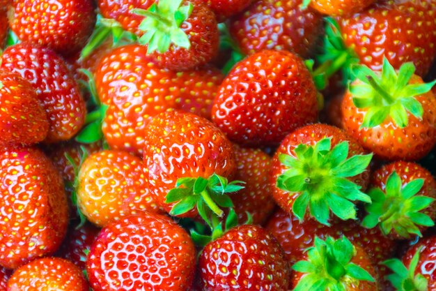 Strawberry red and leaves healthy fruit