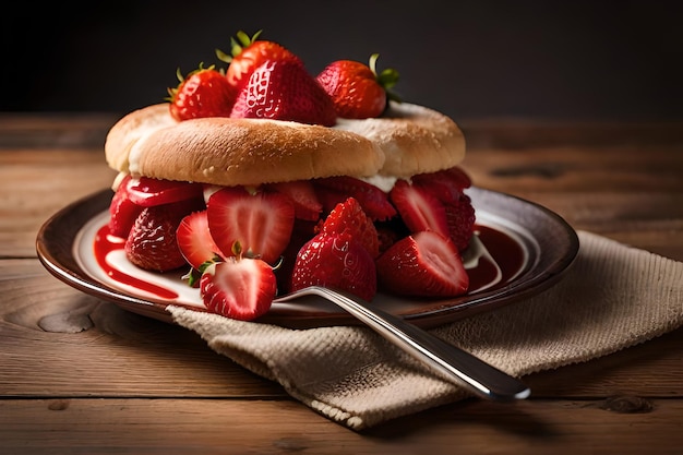 A strawberry sandwich on a plate with a spoon on it