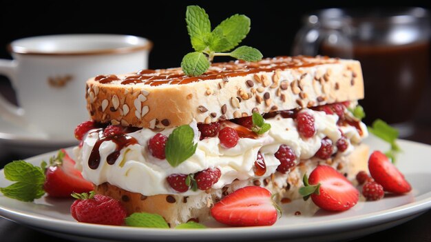 Strawberry sandwich sweet cream loaf bread