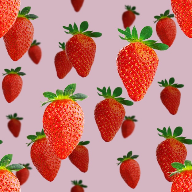 Strawberry seamless pattern ripe strawberries isolated on pink package design background