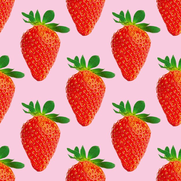 Strawberry seamless pattern Ripe strawberries isolated on pink package design background