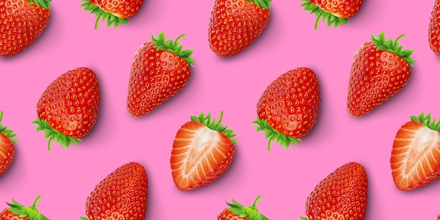 Strawberry seamless pattern, top view, flat lay