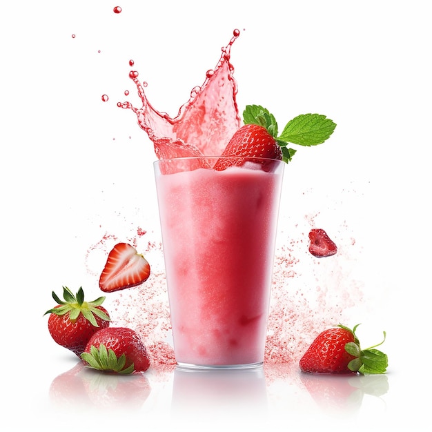 Strawberry Shaik or strawberry smoothie on white background generated by AI