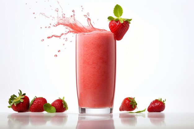 Strawberry Shaik или клубничный смузи на белом фоне, сгенерированный ИИ