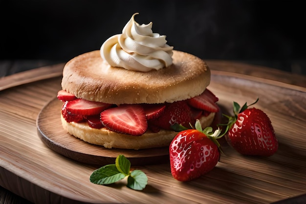 A strawberry shortcake with whipped cream on top.
