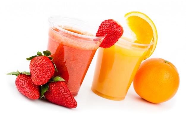 Strawberry smoothed and orange juice