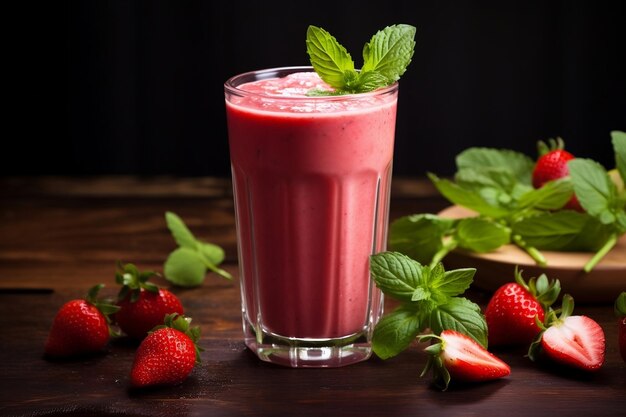 Strawberry Smoothie in a Glass Refreshment Generative AI