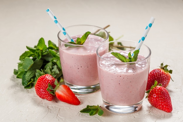 Strawberry smoothie in glasses