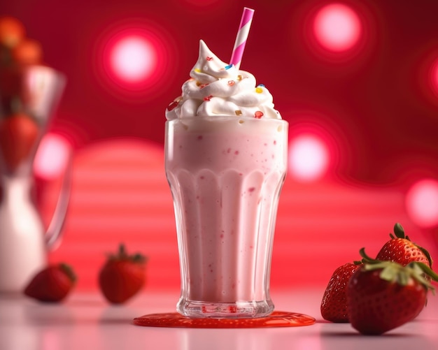 Photo strawberry smoothie with garden background