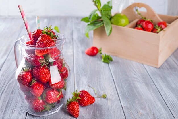 Strawberry smoothies in bottles