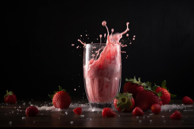 A strawberry splash in a glass of water