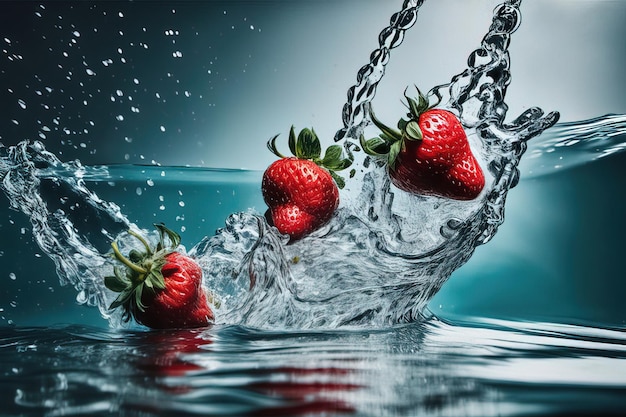 strawberry splash into water