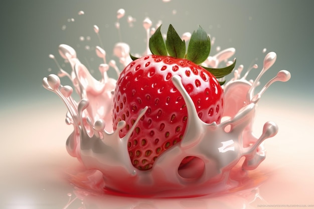 A strawberry in a splash of milk