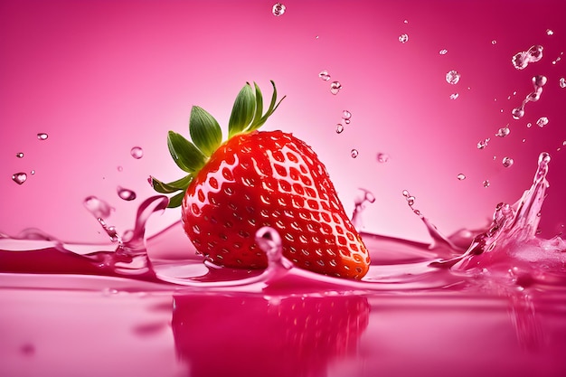 Strawberry splash in to pink milk water