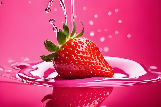 Strawberry splash in to pink milk water