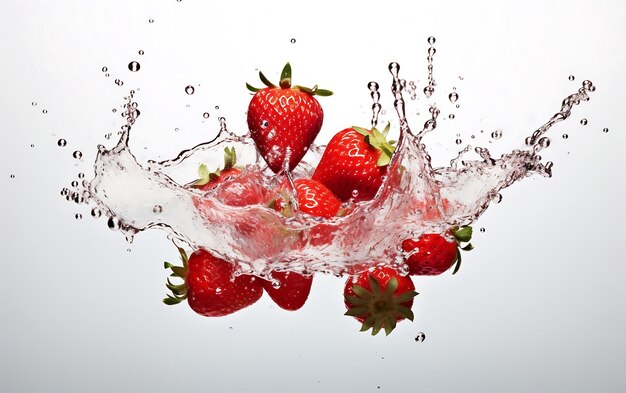 Photo strawberry and splash of water on white background