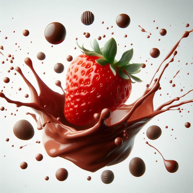 Photo strawberry splash with liquid chocolate