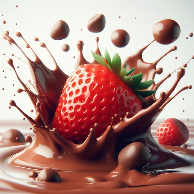Photo strawberry splash with liquid chocolate
