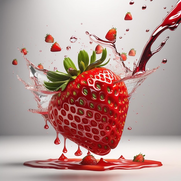 Strawberry splash with white background generated by AI