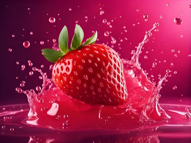 strawberry splashing into a glass of juice with a splash