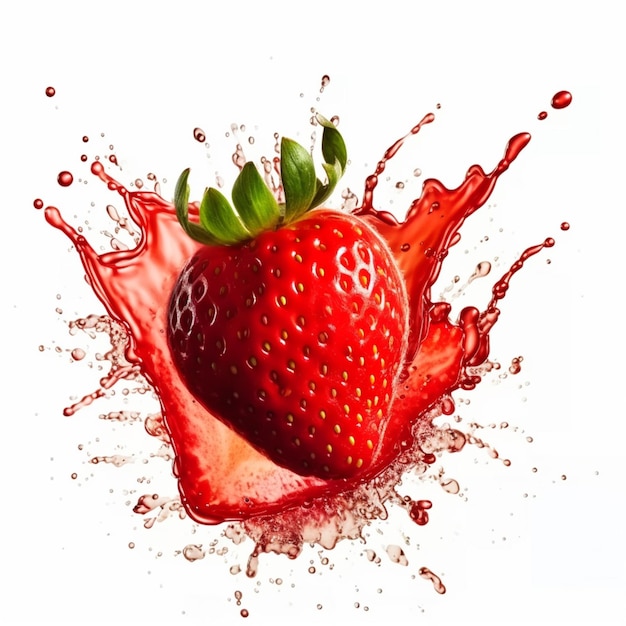 A strawberry splashing into a red splash