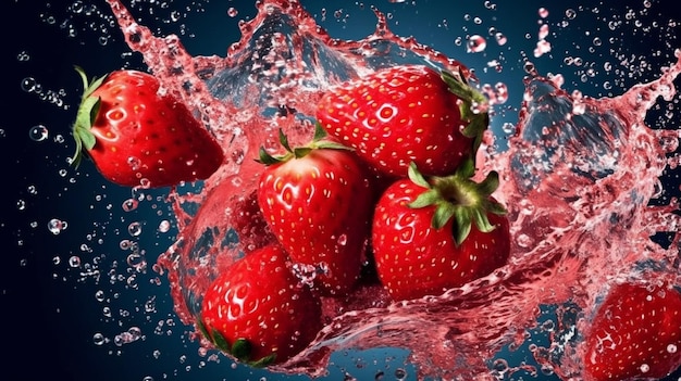 Strawberry Splashing into Water