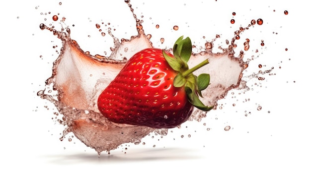Strawberry splashing isolated on wine background