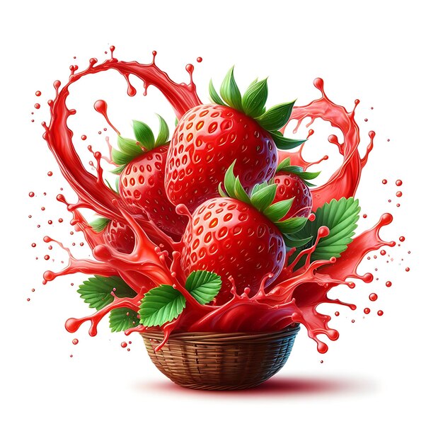 A strawberry splashing in a red splash