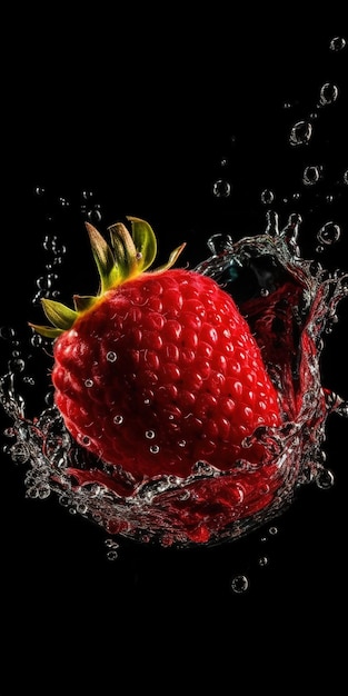 A strawberry splashing in a water splash