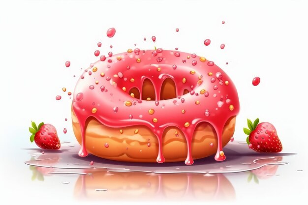 Strawberry Sprinkle Donut in cartoon style on white AI generated