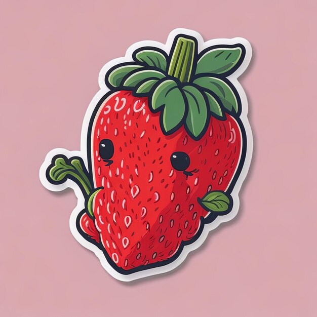 a strawberry sticker animation style simple cute