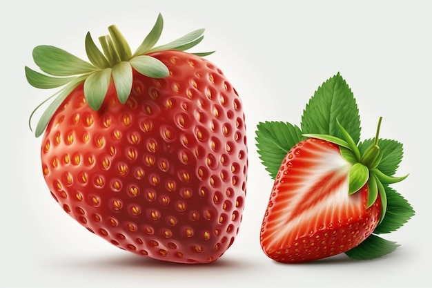 A strawberry and a strawberry on a white background